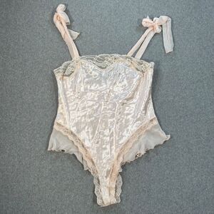 Keyloun Vintage 80's Satin Bodysuit Lingerie Womens Large Pink Lace Trim Nightie
